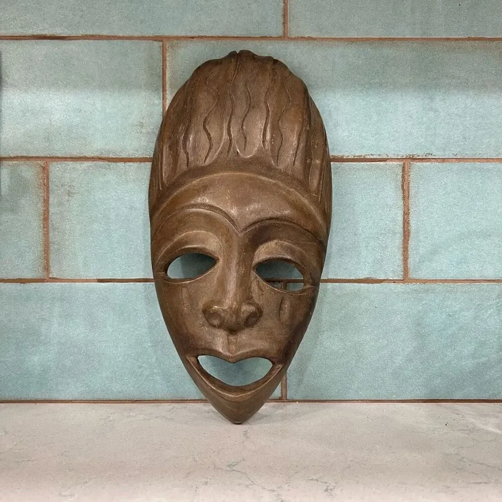 Vtg Handcarved African Man & Woman Wooden Mask Decorative Art 6